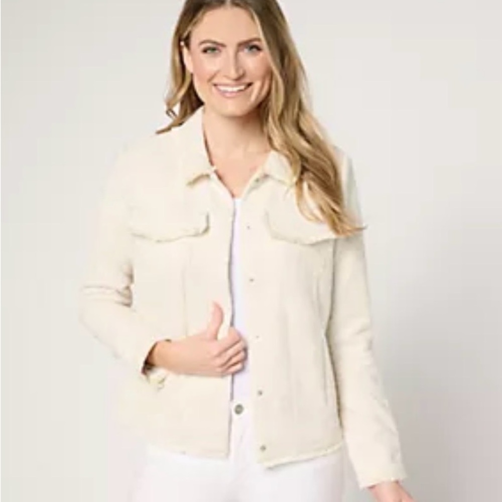 Belle by Kim Gravel Light Cream Jean Jacket with Chest Flaps